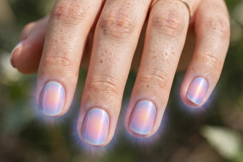 aura nails short pink orange - short nails design