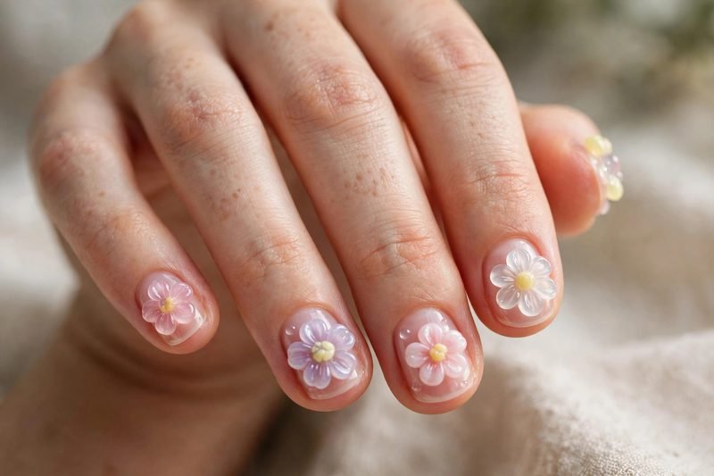 3d flower short nails jelly - short nails design