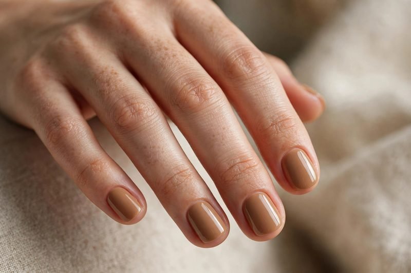 caramel latte short nails - short nails design