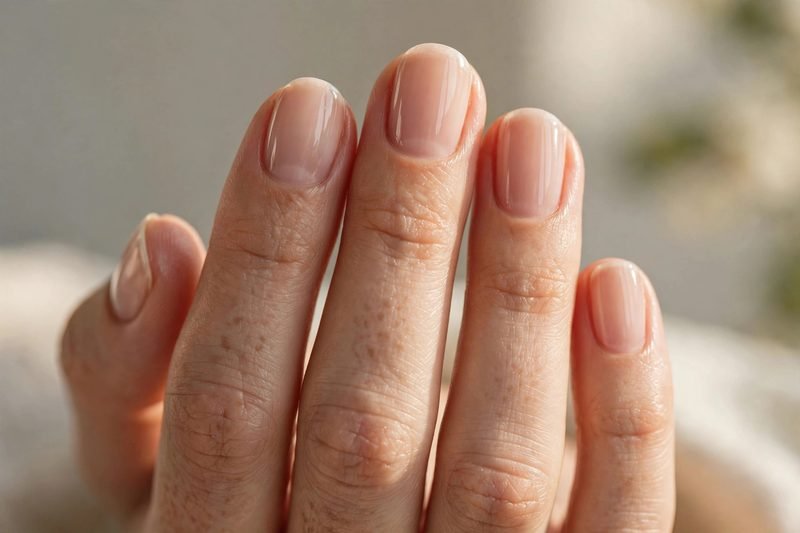 nude glossy top coat short nails - simple short nails