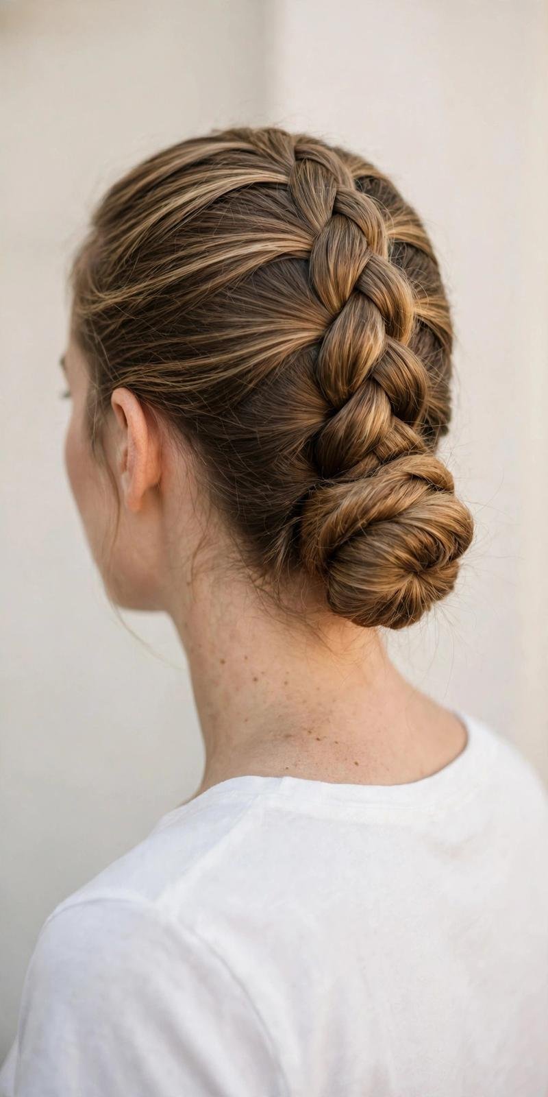 Young woman with long braided hair indoors