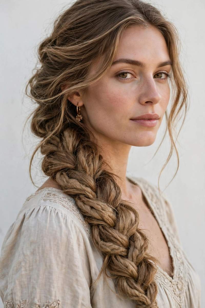 Confident young woman with a braided hairstyle outdoors