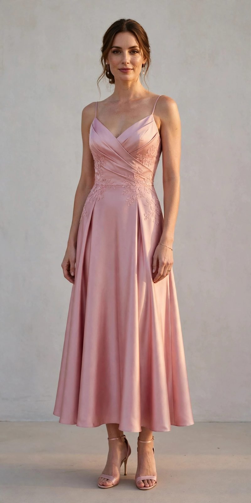 Young woman in a pink dress enjoying a cocktail at a bar