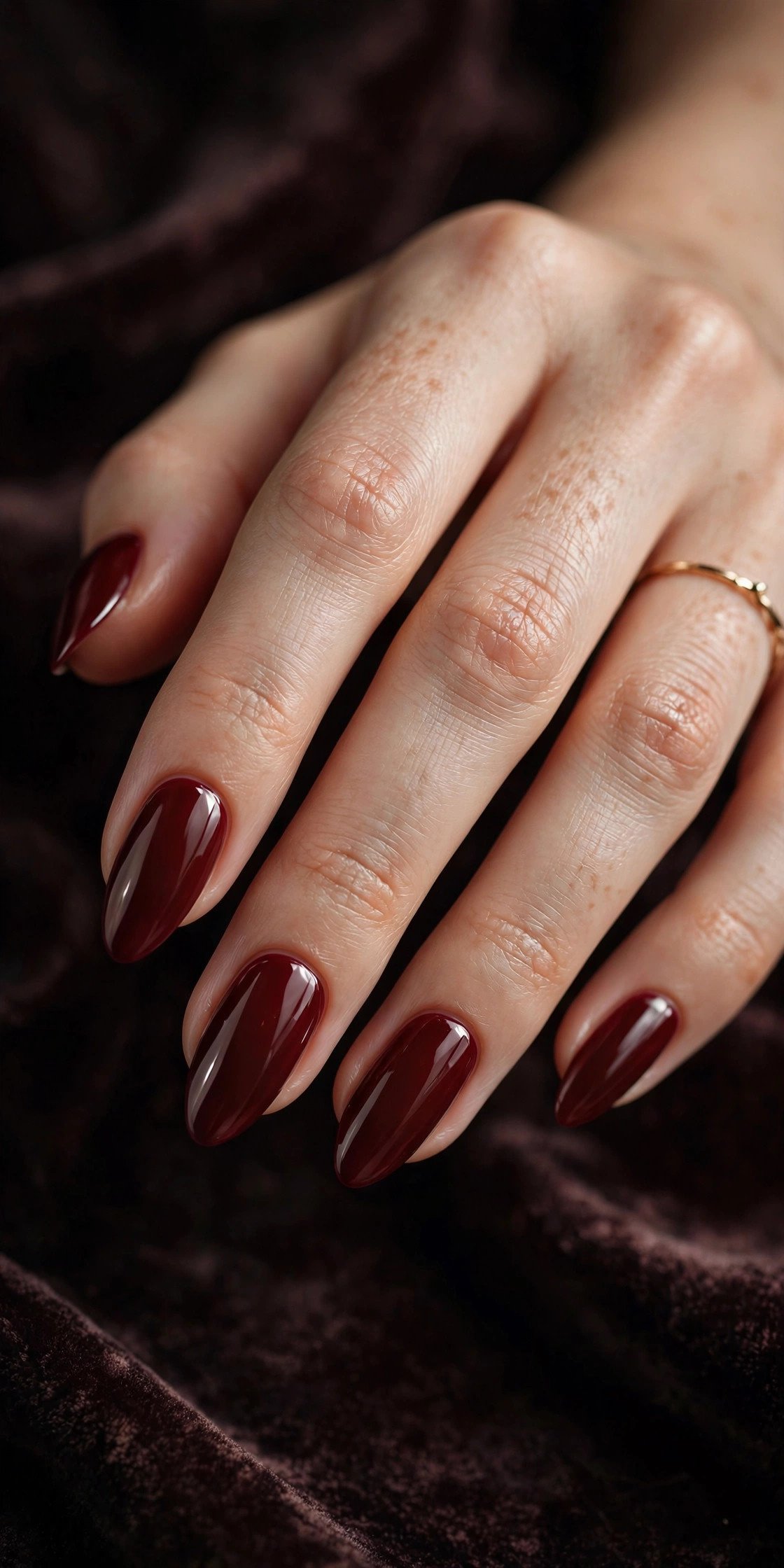 Deep burgundy almond nails