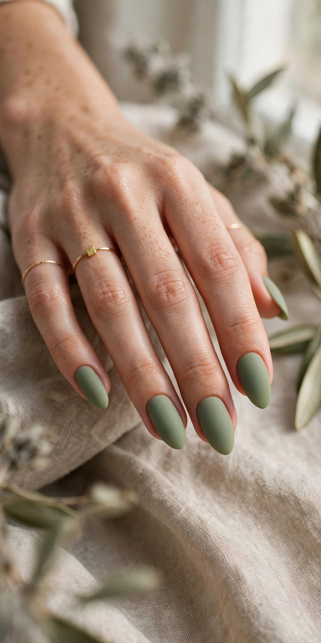 Sage green matte almond nails