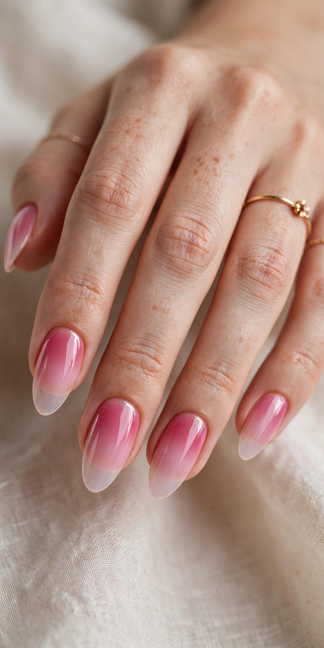Pink ombre almond nails