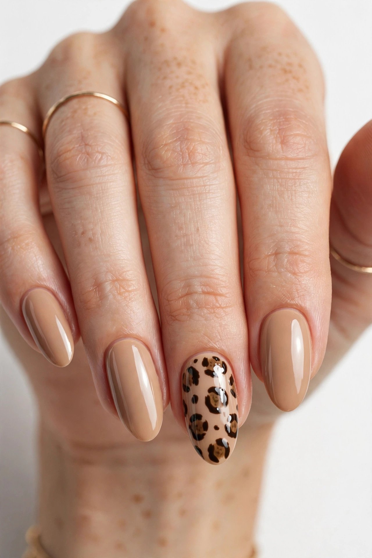 Leopard print accent almond nails