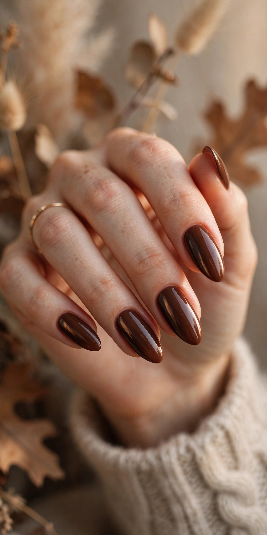 Chocolate brown almond nails