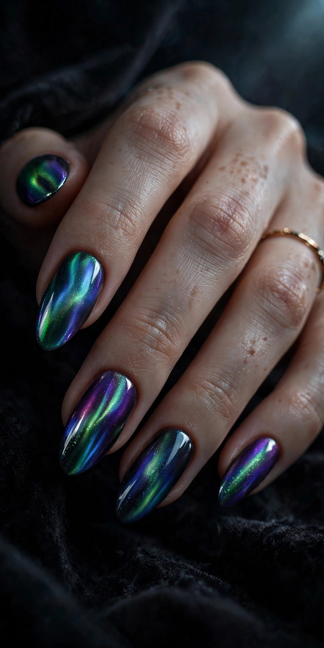 Aurora borealis almond nails