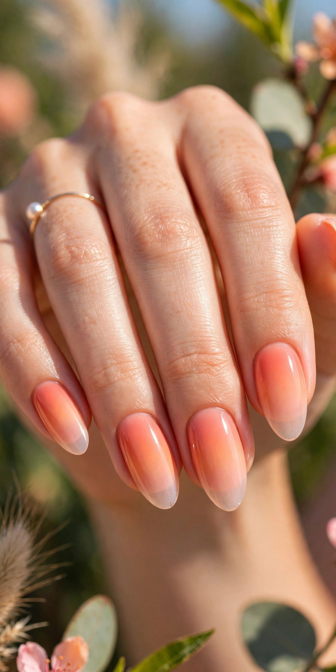 Peach gradient almond nails