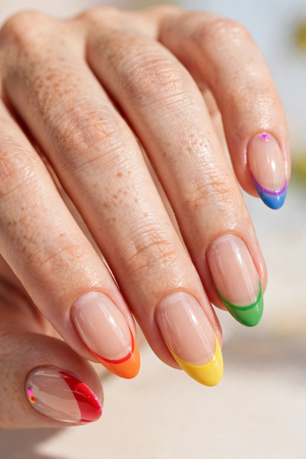 Rainbow French tip almond nails