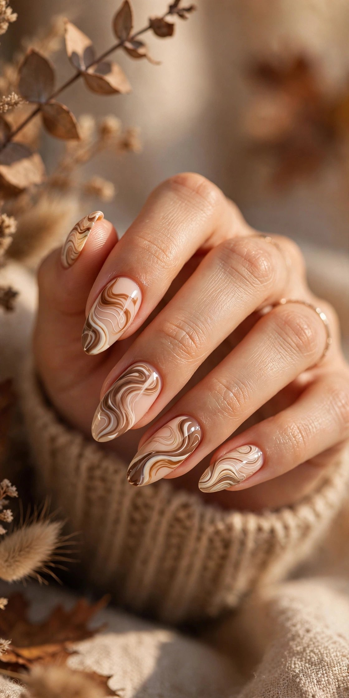 Mocha swirl almond nails