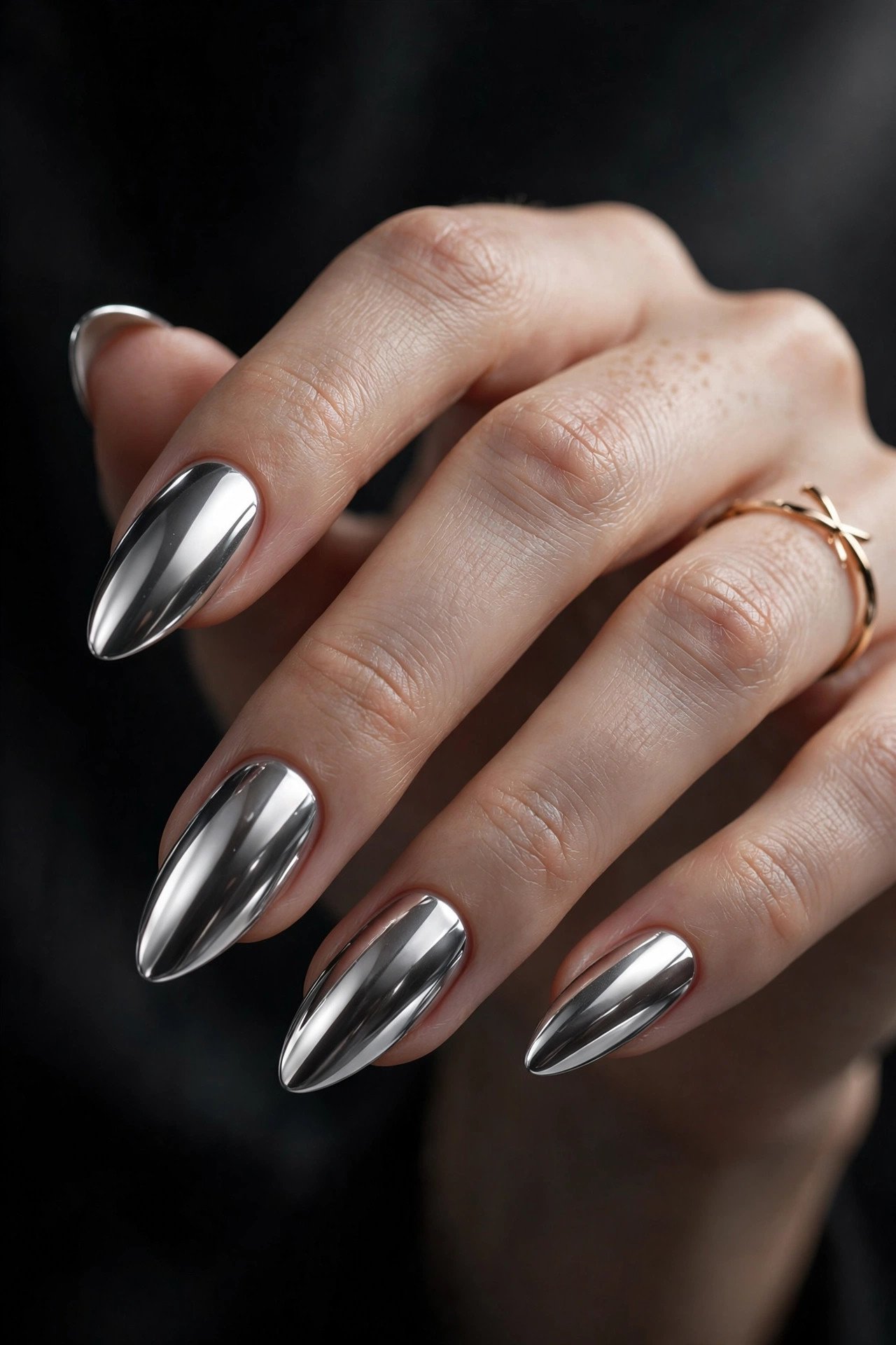 Silver chrome almond nails