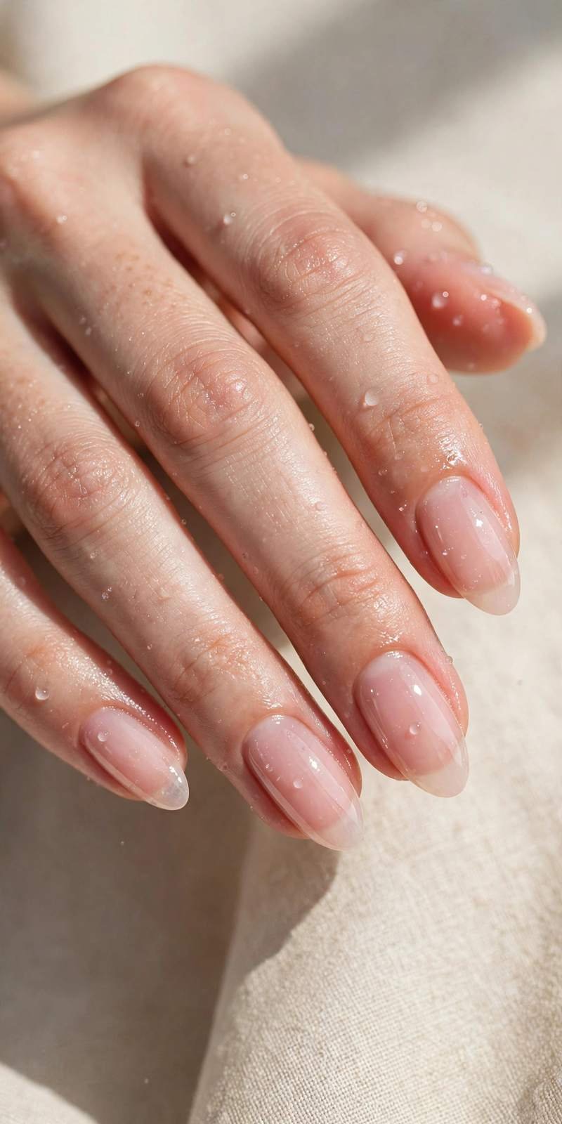 Sheer pink wash almond nails