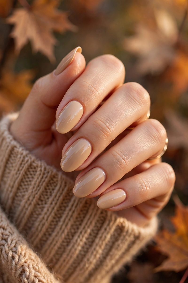 Warm beige almond nails