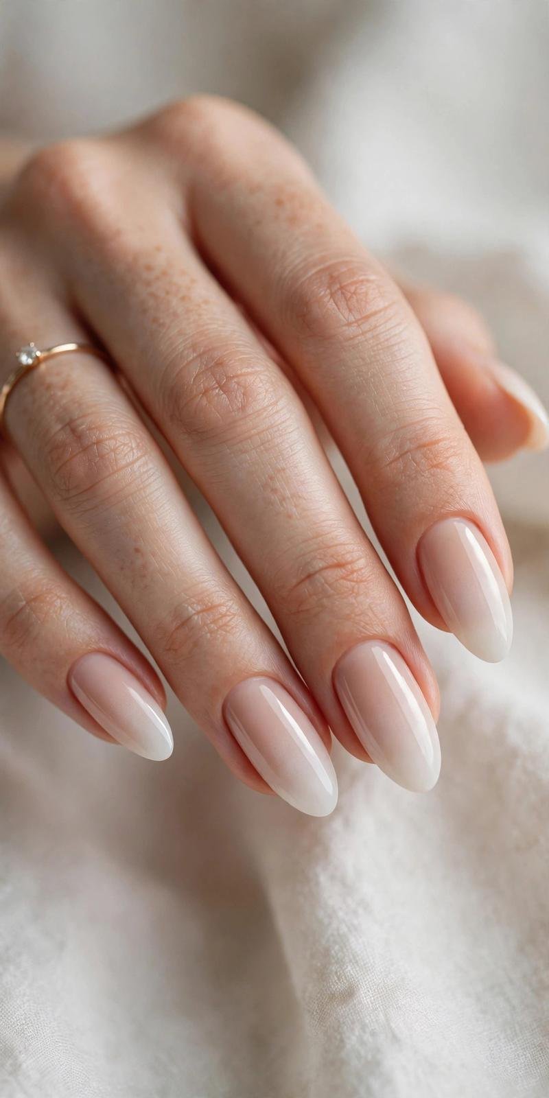 Milky nude ombre almond nails
