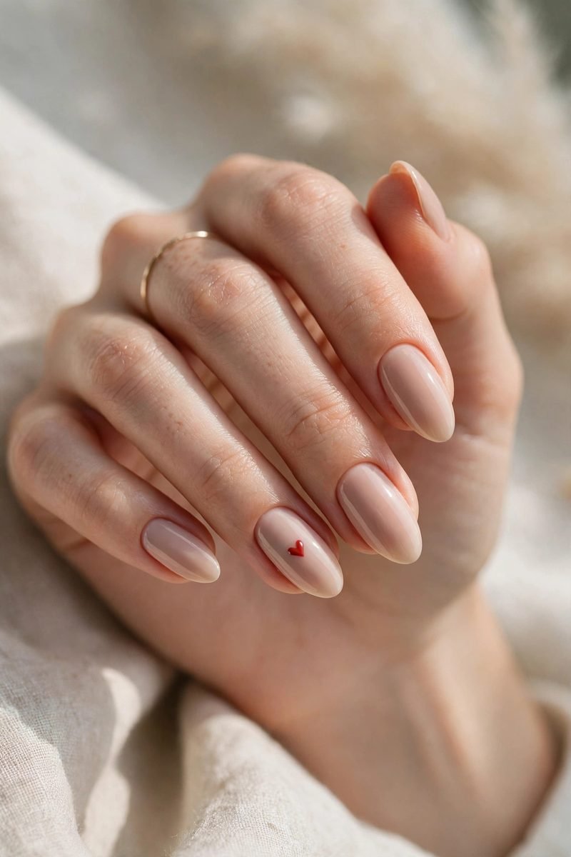 Almond nails with a tiny heart accent
