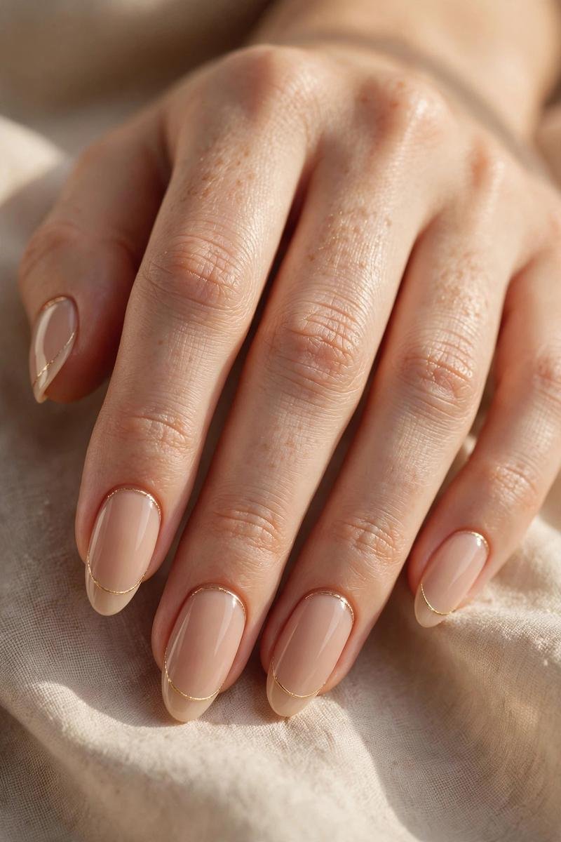 Almond nails with gold cuticle detail