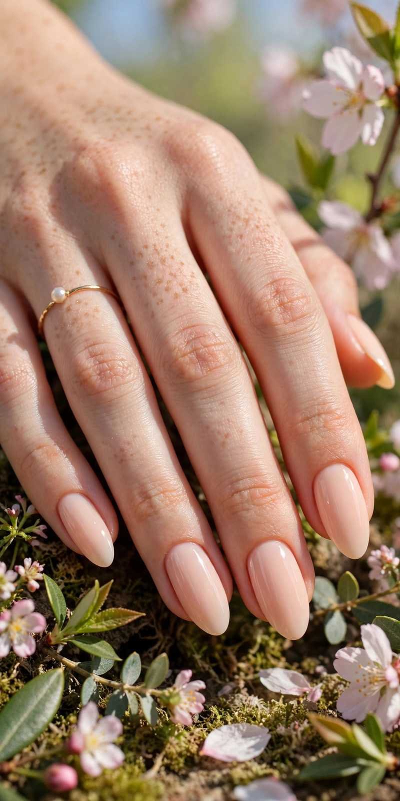 Pale peach almond nails
