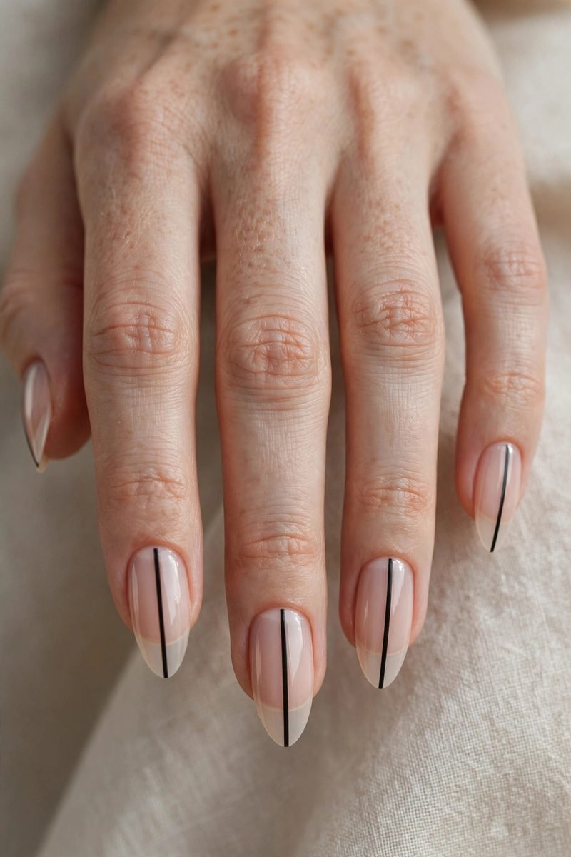 Almond nails with a center stripe