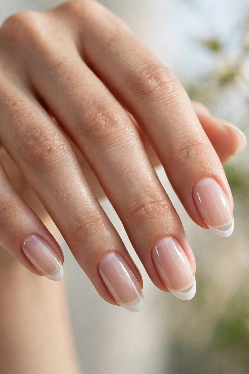 Barely-there French almond nails