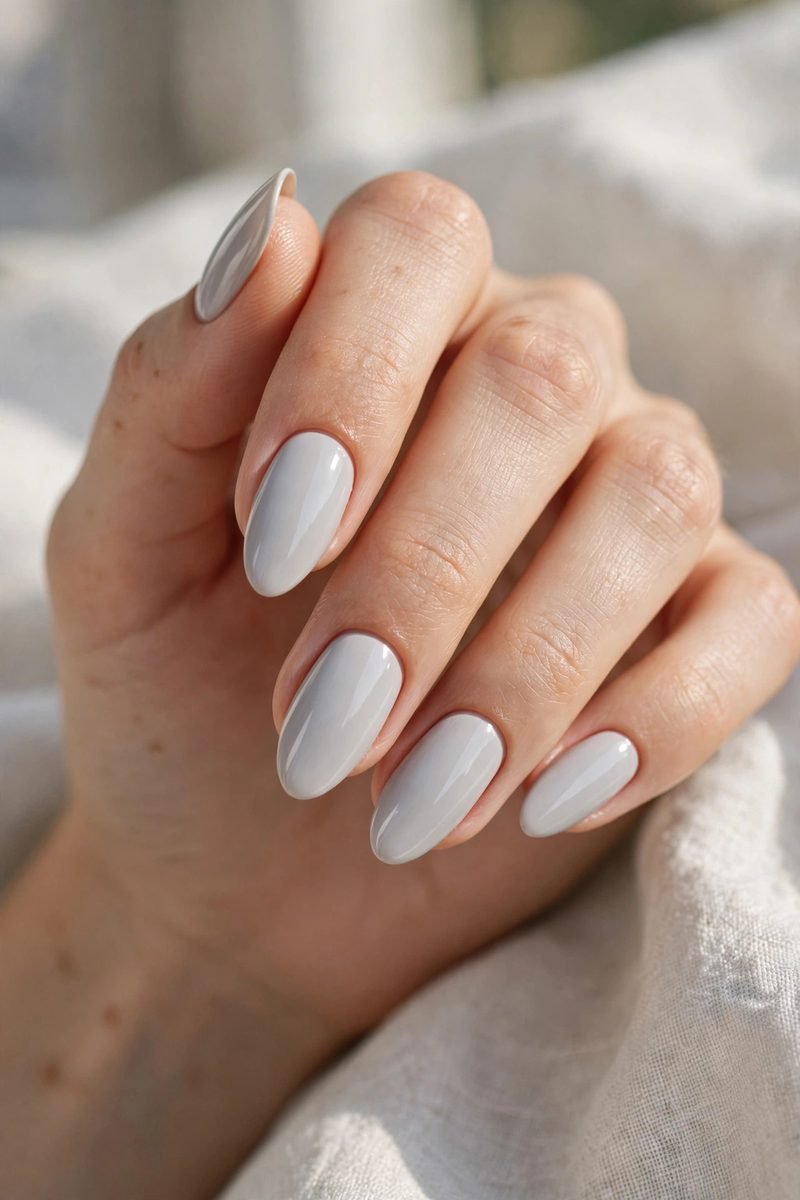 Pale gray almond nails