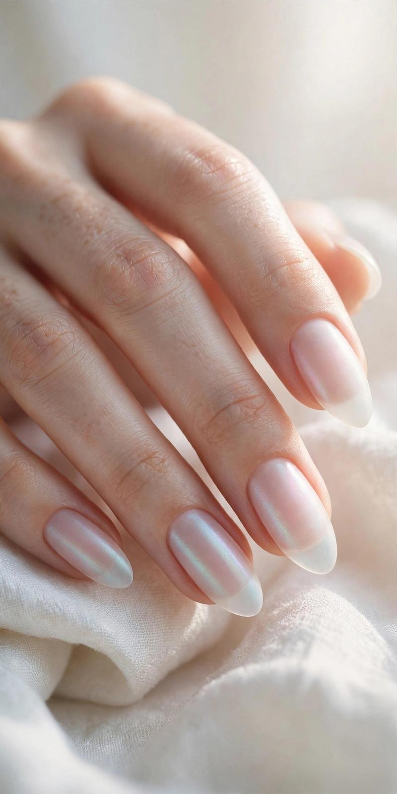 Frosted sheer almond nails