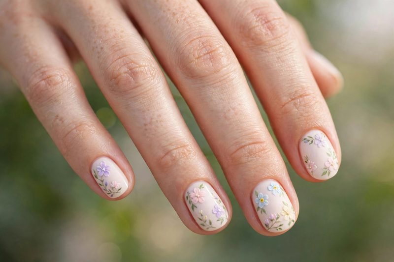 Pastel floral almond nails for brunch