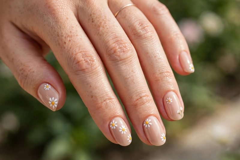 Daisy almond nails for a garden party