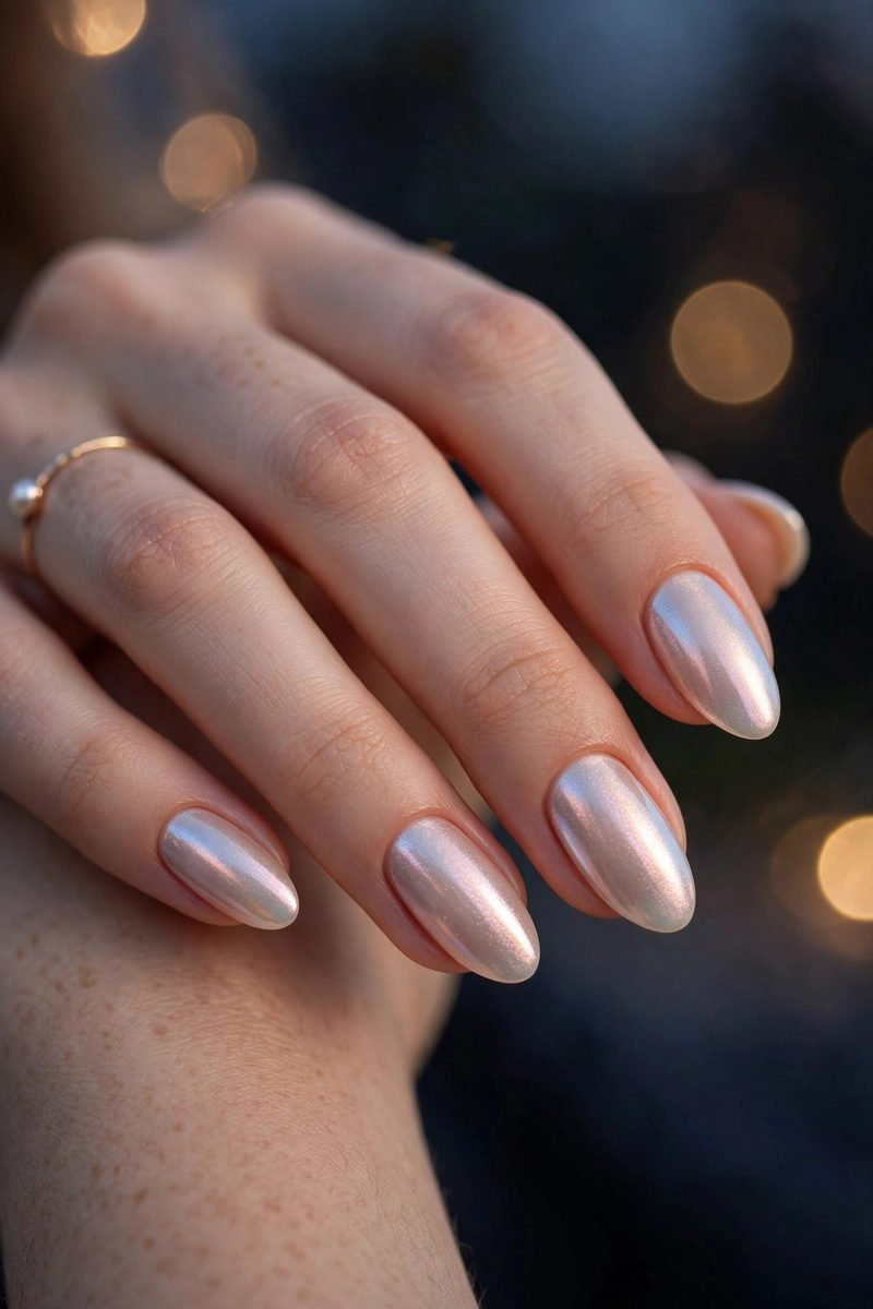 Pearlescent almond nails for prom