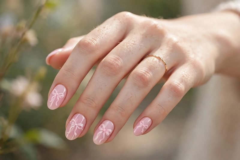 Coquette bow nail design