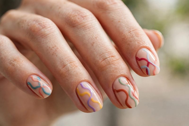 Wavy line art nail design