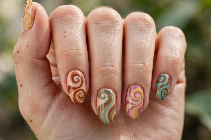 Retro swirl nail design
