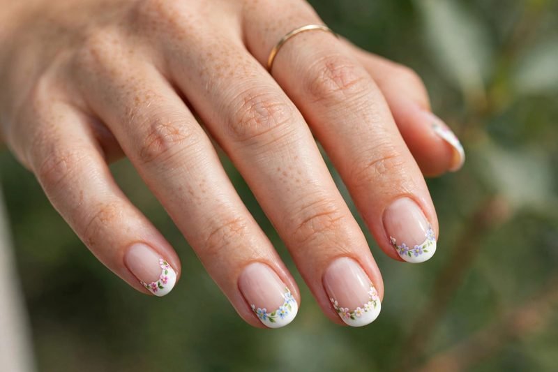 Floral French tip nail design
