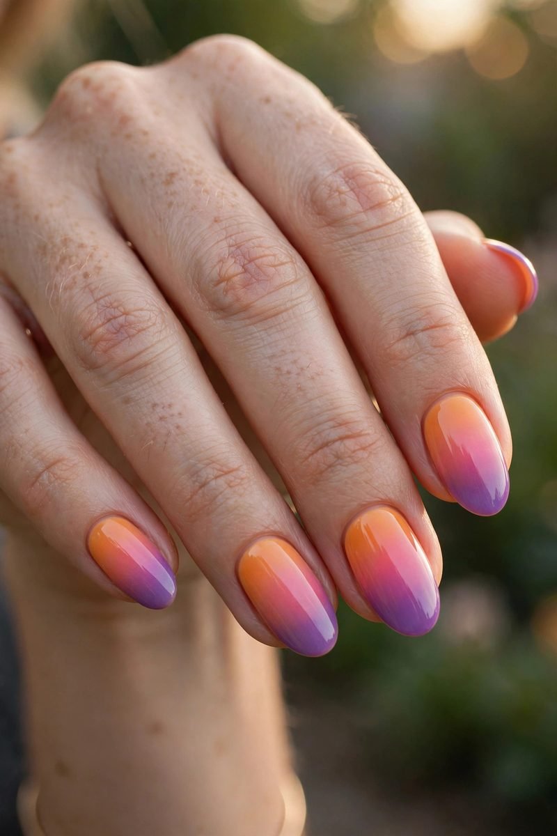 Sunset gradient nail design