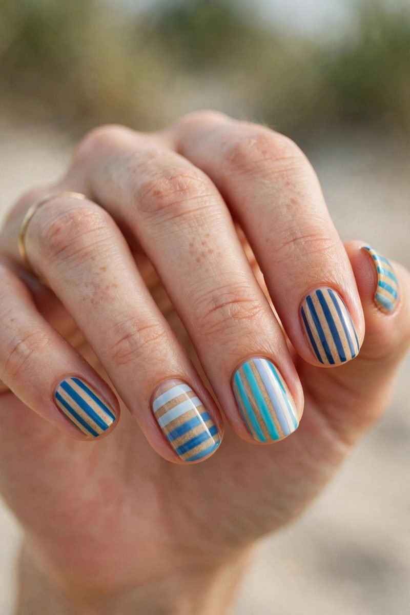 Striped beach nail design