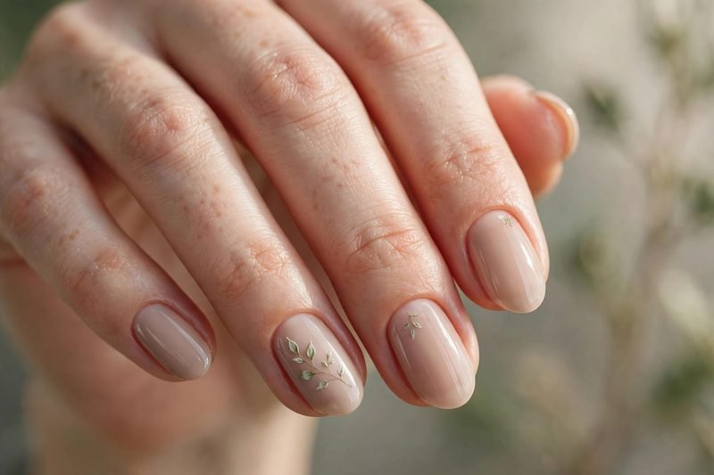 Delicate leaf sprig nail design