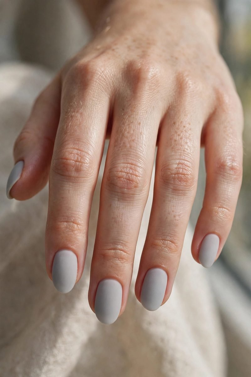 Frosted gray minimalist nail design