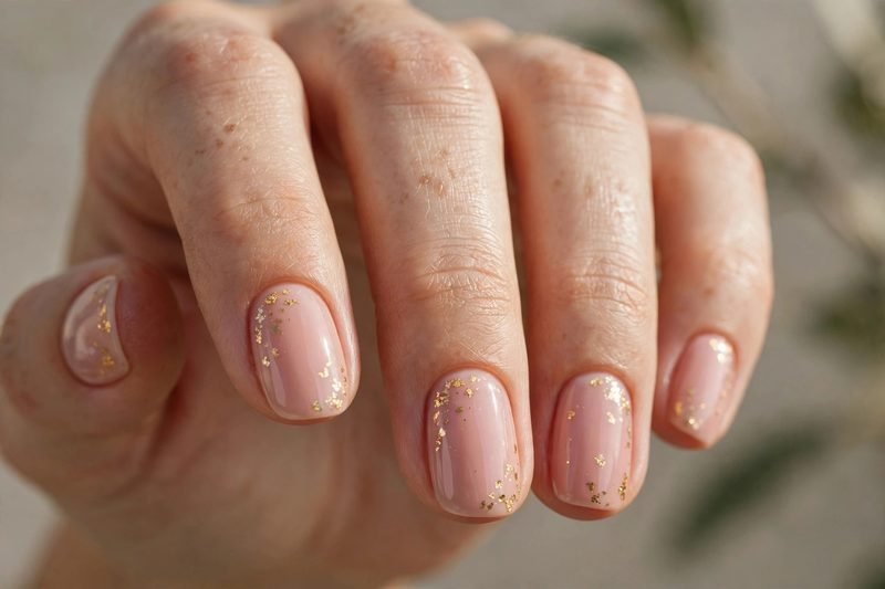 Blush with gold flake minimalist nail design