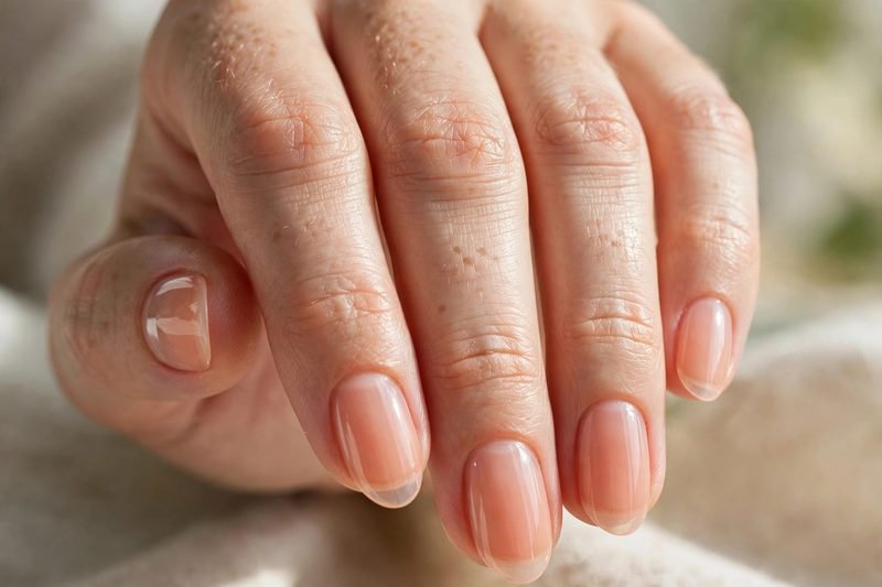Sheer peach minimalist nail design