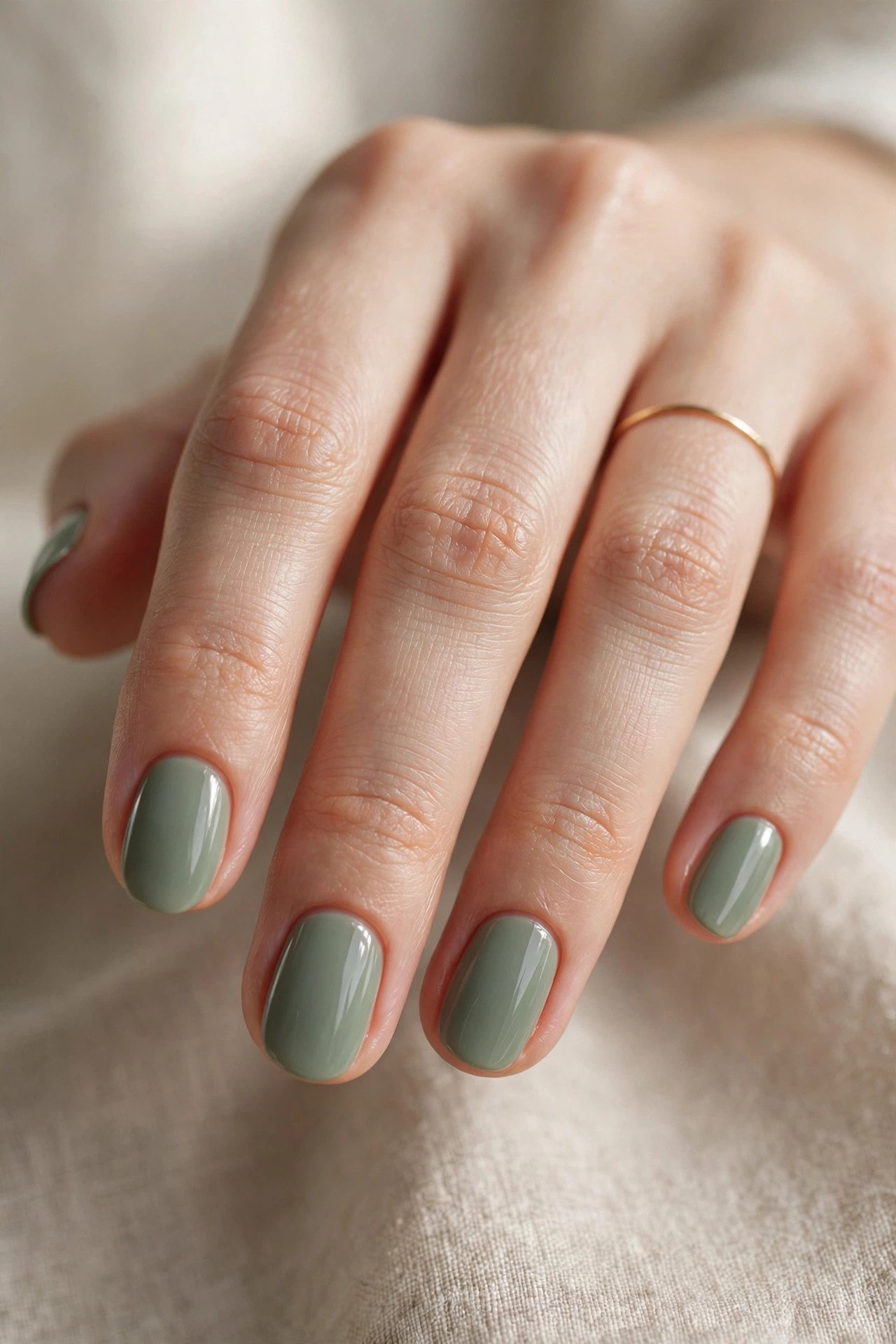 Sage green solid color nails