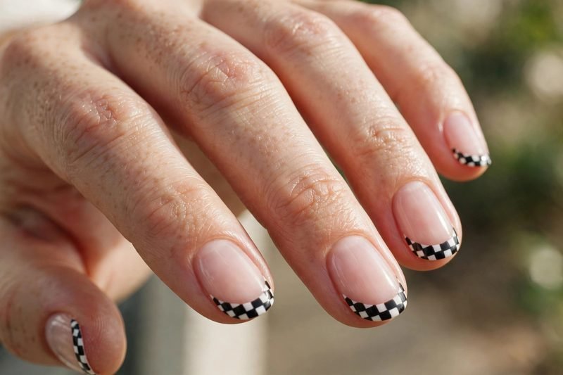 Black and white checkerboard nail art