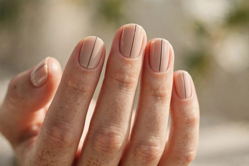 Minimalist nails with one thin black line design