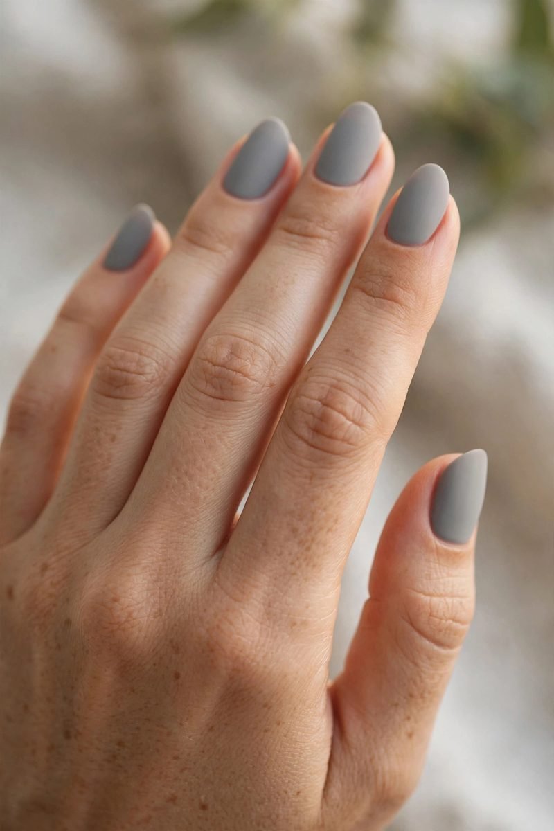 Matte gray minimalist short nails
