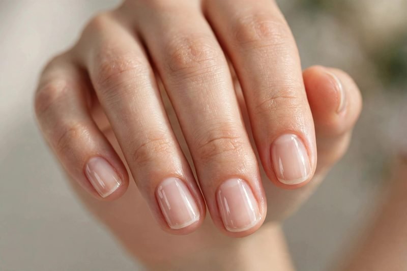 Clean girl bare natural glossy nails