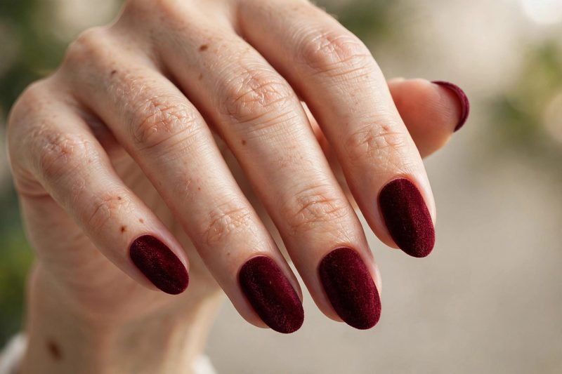 Burgundy velvet nails for holiday party