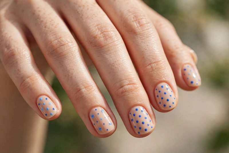 Blue polka dot nail art