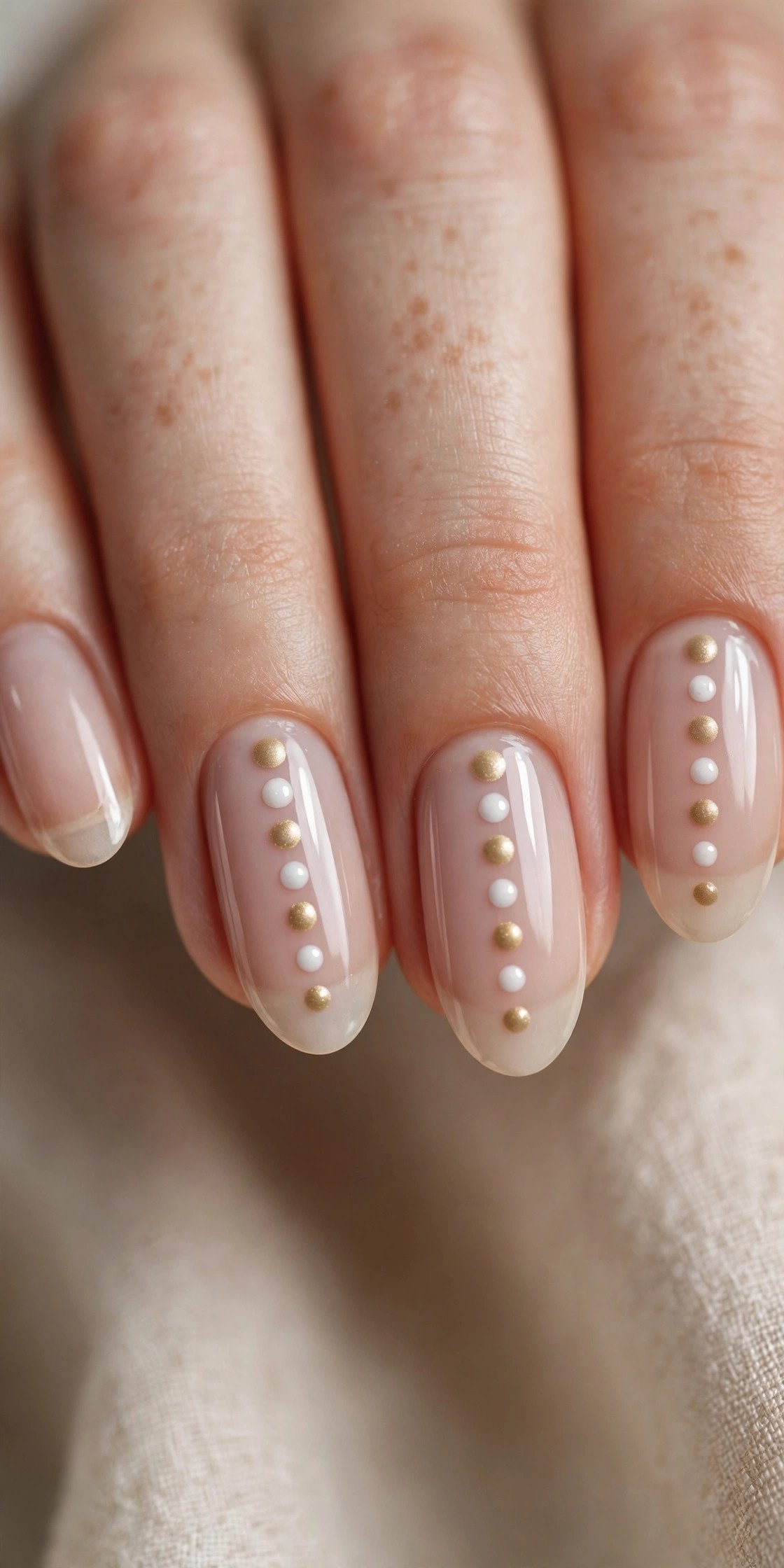 Two-tone minimal dot nail design