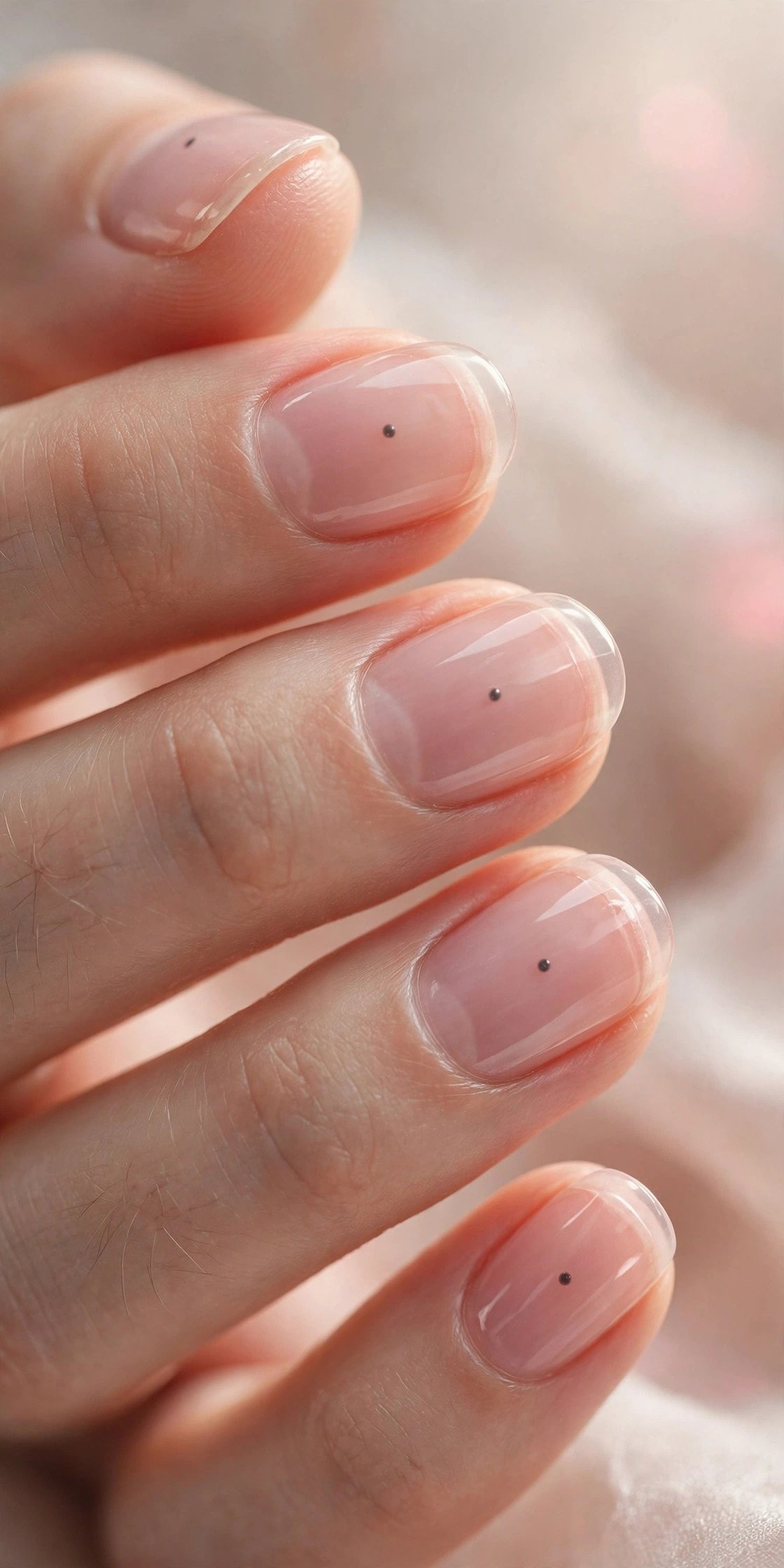 Sheer pink nails with single dot accent
