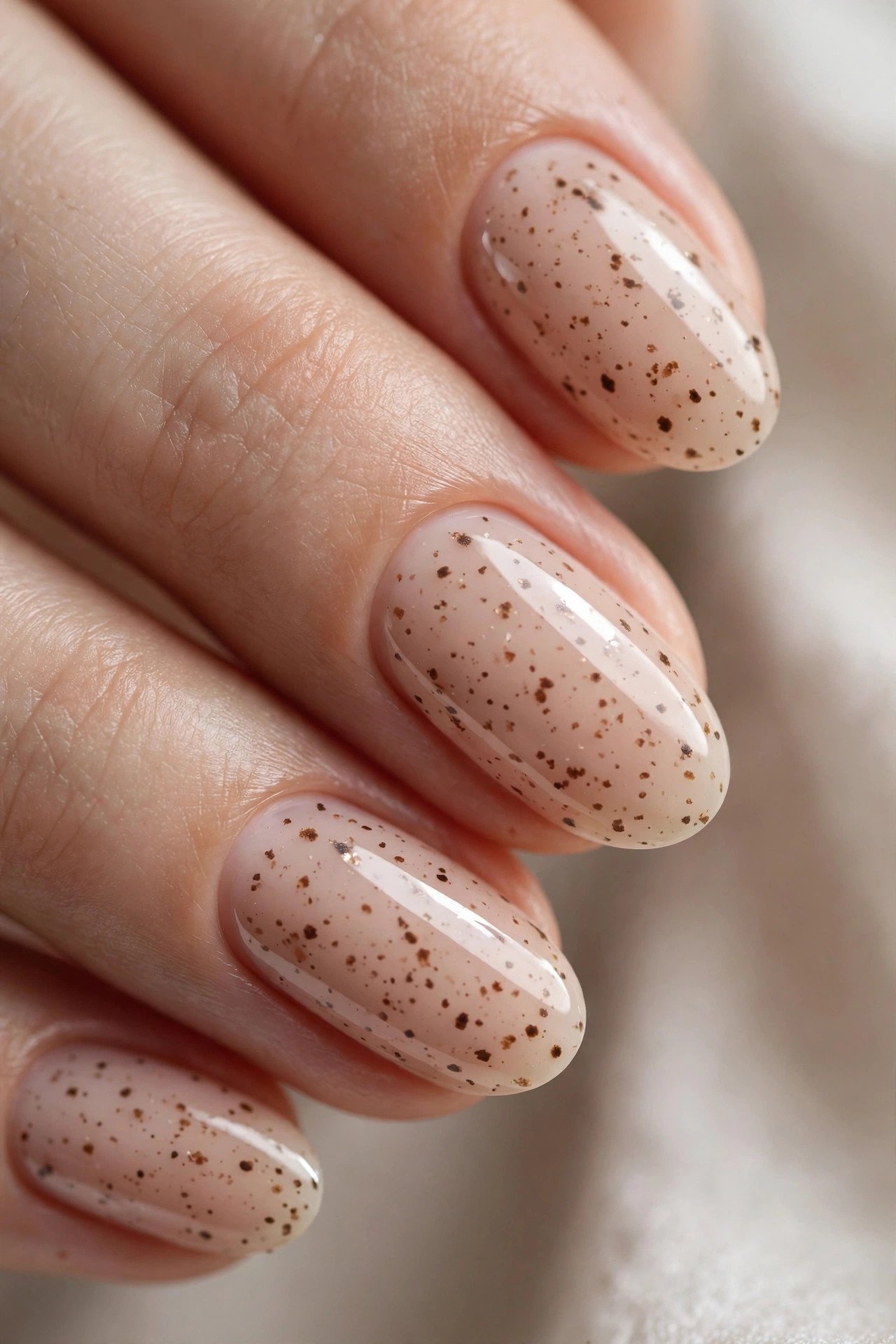 Minimal brown speckle dot nails